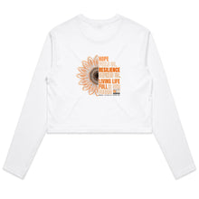 Load image into Gallery viewer, 2024 PWS Awareness Sunflower Women&#39;s Long Sleeve Crop Tee
